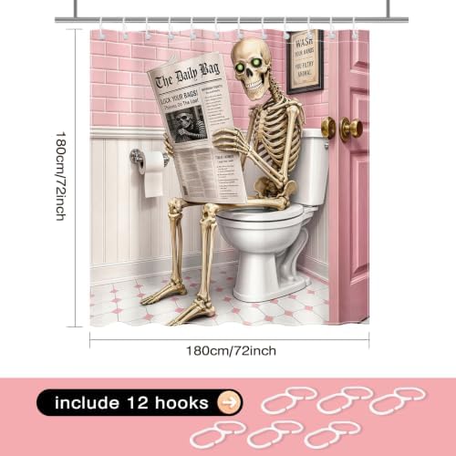 Funny Skeleton Shower Curtain Skull Halloween Bathroom Decor Shower Curtain