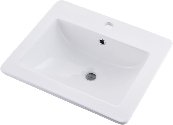 21x18 White Vessel Bathroom Sink Drop In Ceramic Vanity | Vessel Sink, 21x18" White Ceramic Bathroom Sink, Drop In Rectangular Vanity, Semi Recessed, with Overflow, Easy Clean