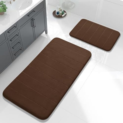 Yimobra Large Memory Foam Bathroom Mat Set, 44 x 24 & 24 x 17 in, Brown