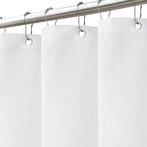 LXBNI White Waffle Shower Curtain, Cotton Blend with Metal Hooks, 72x72