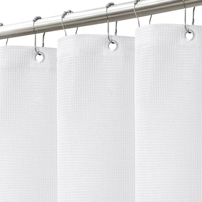 LXBNI White Waffle Shower Curtain, Cotton Blend with Metal Hooks, 72x72