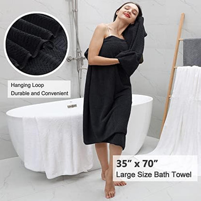 4 Pcs Black Large Bath Sheets 35"x70" Extra Large Bath Towels Oversized Jumbo Towel Set Soft Highly Absorbent Bathroom Towels Quick Dry Beach Chair Towels for Hotel and Spa
