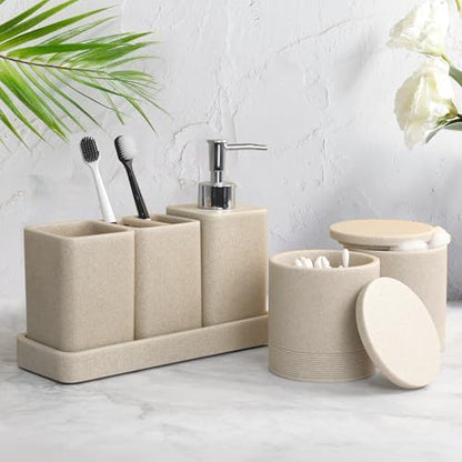 YMXYJM Bathroom Accessories Set, 6 Piece Soap Dispenser Set - Sand Beige