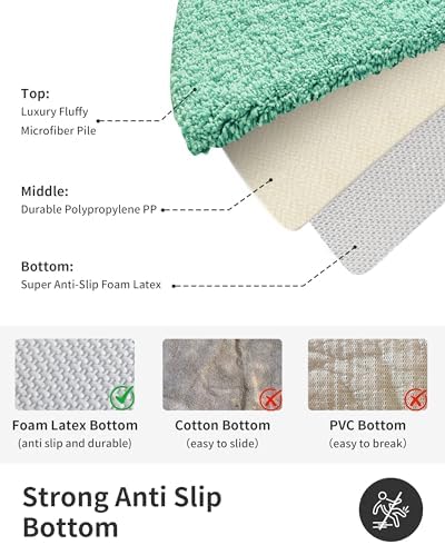 ILANGO Spa Blue Bathroom Rugs 24" × 17" Small Non Slip & Super Absorbent Extra Thick Soft, Washable Bath Mat for Floor, Microfiber Plush Shaggy Bath Rug with Rubber for Bathtub Shower Room Sink