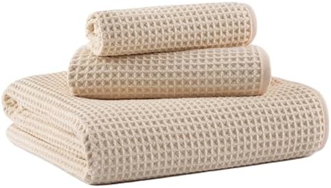 MICROFI New Microfiber Waffle Bath Towels, 3 Pieces, Oversized, Soft, Absorbent, Fast Drying, Lint Free, Includes Bath, Face and Hand Towels 430 GSM