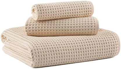 MICROFI New Microfiber Waffle Bath Towels, 3 Pieces, Oversized, Soft, Absorbent, Fast Drying, Lint Free, Includes Bath, Face and Hand Towels 430 GSM