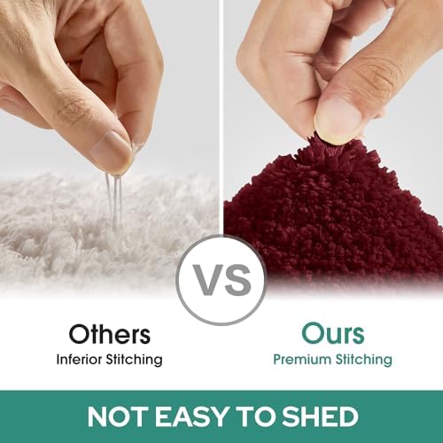 HOMEIDEAS Bathroom Rugs Sets 2 Piece, Super Soft and Absorbent Non Slip Microfiber U-Shaped Toilet Bath Mat Set (20"x32"+U20 x24, Burgundy Red)