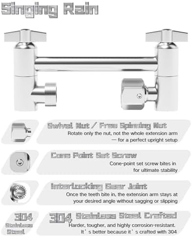 5 Inch Adjustable Shower Head Extension Arm, With Locking Set Screw, Singing Rain 304 Stainless Steel Chrome Angle Height Adjustable, Easy Install, G1/2 Universal Connector Compatible (Chrome Finish)
