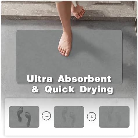 TYUU Thin Bath Mat Runner, Bathroom Rugs Non Slip Washable 17x59 Light Grey