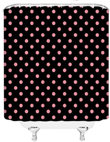 Polka Dot Shower Curtain Pink Spot Black Retro Vintage Fabric Decorative Bathroom Curtains with Hooks,75" Wx70 H