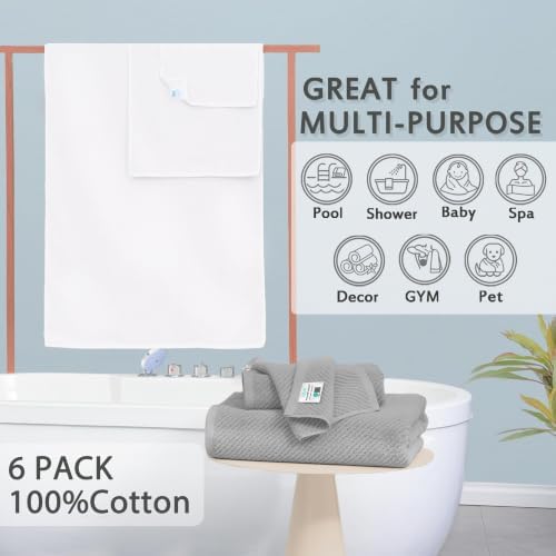VOOVA & MOVAS 6PC Towel Set, 100% Cotton, Grey White