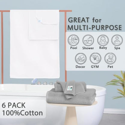 VOOVA & MOVAS 6PC Towel Set, 100% Cotton, Grey White