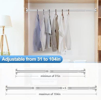 CorkLatta Chrome Shower Curtain Rod 31 to 104 Inch,1 Inch Diameter Adjustable Spring Tension Curtain Rod No Drilling Stainless Steel Telescoping Rod,No Rust