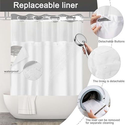 No Hook Shower Curtain with Liner, Black Stripe, 71x74 Inch