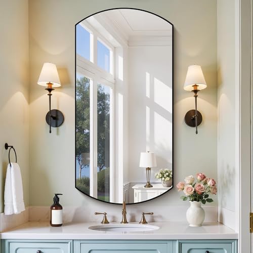 COFENY Bathroom Mirror, 24x48 Inch Black Oval Wall Mounted Mirror with Thin Metal Frame, Modern Bathroom Vanity Mirrors for Over Sink, Entryway, Living Room, Bedroom