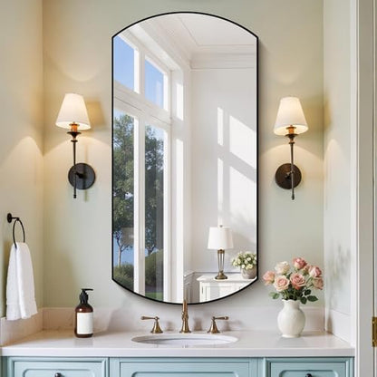COFENY Bathroom Mirror, 24x48 Inch Black Oval Wall Mounted Mirror with Thin Metal Frame, Modern Bathroom Vanity Mirrors for Over Sink, Entryway, Living Room, Bedroom