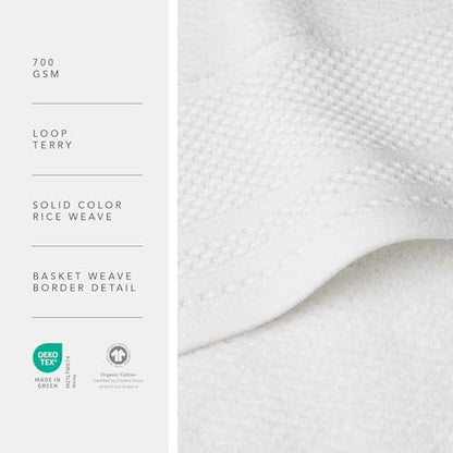 Texere 100% Organic Cotton Rice Weave Jacquard 700 GSM Luxury Bath Towel Sets - Ultra Soft and Absorbent Hotel and Spa Quality (Rice Weave, Bright White, 2 Bath & 2 Hand Towels)