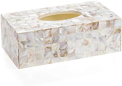 Milano Tissue Box Cover Rectangular - Decorative Tissue Box Holder Rectangular is Finished in Beautiful Mother of Pearl Shells - Durable Tissue Cover for Elegant Decor