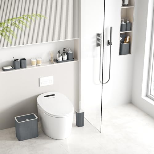 Bathroom Accessory Set - Bathroom Set, 12PC Bathroom Accessories Set, Grey Bathroom Accessories Set, Mini Trash Can, Toilet Brush, Trash Can & Soap Dispenser