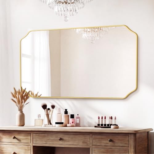 Vanity Bathroom Mirror for Over Sink, 50"x30", Gold Metal Framed