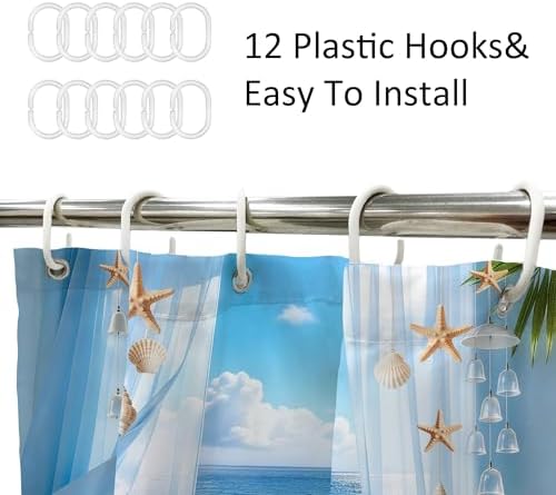 Ocean Coastal Blue Sea Fish Beach Floral Beachy Bathroom Shower Curtain Set
