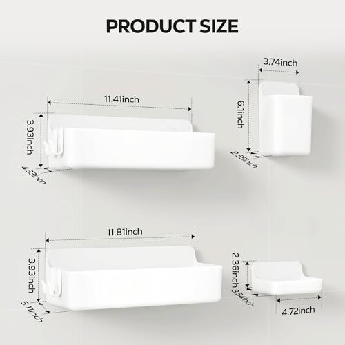Nieifi Adhesive Shower Shelves, White, 4 Pieces