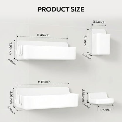 Nieifi Adhesive Shower Shelves, White, 4 Pieces