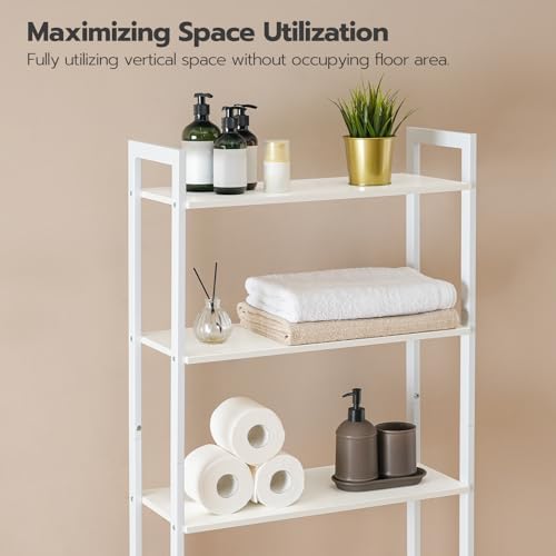 HOOBRO Over The Toilet Storage, 3-Tier Bathroom Organizer Shelf Over Toilet, Freestanding Bathroom Storage Shelves, Space Saver, Easy to Assemble for Room, White WT41TS01