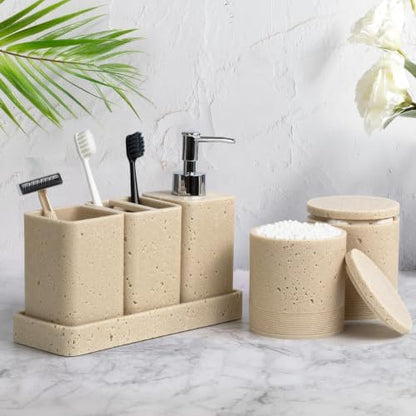 YMXYJM Bathroom Accessories Set 6 Piece Soap Dispenser Set Travertine Beige