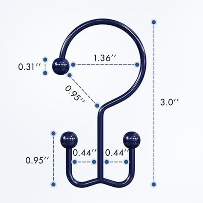 Bathway Shower Curtain Hooks Blue Shower Curtain Rings, 12 Pcs Double Hook Shower Curtain Hooks Rings Shower Curtain Hangers Rust Proof, Metal Shower Hooks for Bathroom Shower Curtain Rod