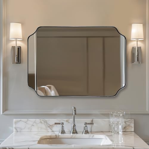 MIRRORART Chrome Scalloped Bathroom Mirrors for Over Sinks,30x40'' Mirrors
