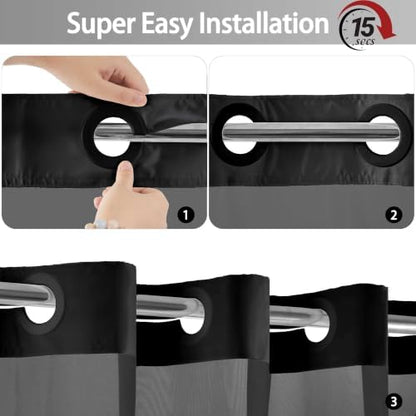 No Hook Shower Curtain and Liner Set for Bathroom, Black, 71" x 74"