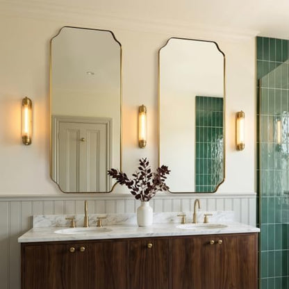 MIRRORART 24x48'' Scalloped Gold Bathroom Mirror, Full-Length Wall Mirror