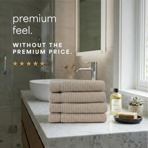S&T INC. Aura Waffle Bath Towels, 4 Pack, 30" x 60", Beige