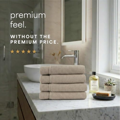 S&T INC. Aura Waffle Bath Towels, 4 Pack, 30" x 60", Beige