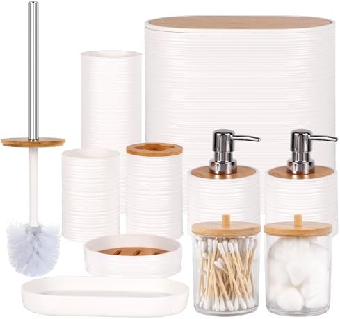 10 PCS White Bathroom Accessories Set with Trash Can Bathroom Accessory