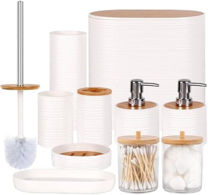 10 PCS White Bathroom Accessories Set with Trash Can Bathroom Accessory