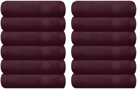 GLAMBURG Ultra Soft 12-Piece Washcloths Set 13x13-100% Ringspun Cotton - Durable & Highly Absorbent Face Towels - Ideal for use in Bathroom, Kitchen, Gym, Spa & General Cleaning - Burgundy