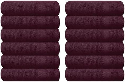 GLAMBURG Ultra Soft 12-Piece Washcloths Set 13x13-100% Ringspun Cotton - Durable & Highly Absorbent Face Towels - Ideal for use in Bathroom, Kitchen, Gym, Spa & General Cleaning - Burgundy
