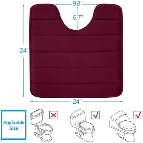Buganda Memory Foam U-Shaped Toilet Rugs 24 x 24, Absorbent Bathroom mat