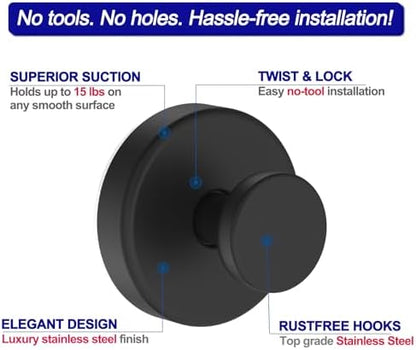 Bntuk Suction Cup Hooks for Shower, Removable Towel Hooks for Bathroom