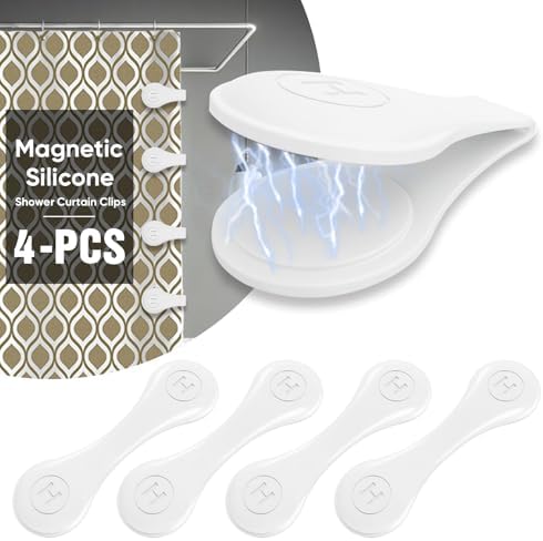4-Pack Magnetic Silicone Shower Curtain Clips, Keep Liner Closed, White