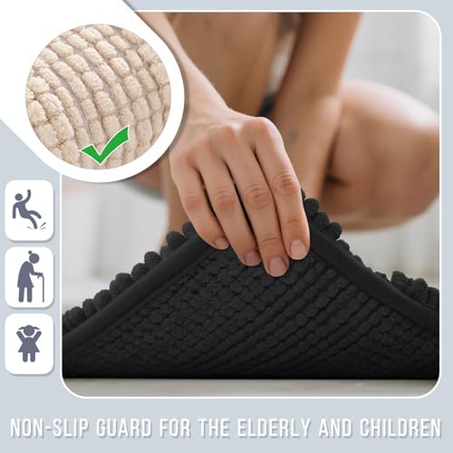 Yimobra Bathroom Runner Rug, 70 x 24, Long Bathroom Rugs Large Bath Mat, Soft Super Absorbent and Thick, Non-Slip, Machine Washable, Carpets for Home, Nursery, Bed and Living Room, Black