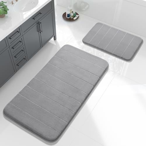 Yimobra Large Memory Foam Bathroom Mat Set, 44 x 24 & 24 x 17 in, Gray