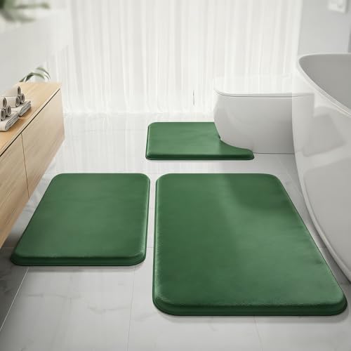 RUN HELIX Bathroom Rugs Sets 3 Piece, Soft Absorbent Memory Foam Bath Mats Set, Dry Fast Bath Mat, Machine Washable Bath Rug Set for Bathroom （Forest Green）