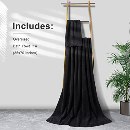 Extra Large Bath Towel Sheet Set 35x70 Inches - Oversized Bath Towels Set,Jumbo Large Microfiber - Quick Dry, Lightweight,Super Soft,Highly Absorbent Towel Set for Bathroom,Hotel,SPA,Pack of 4 (Black)