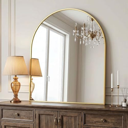 AMOISE Arched Bathroom Mirror for wall, 32"x30" Vanity Mirror, Gold