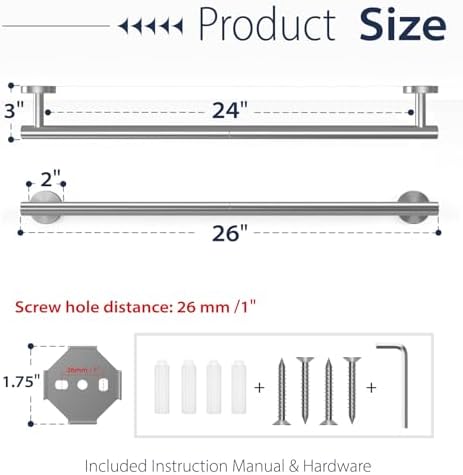 24 Inch Brushed Nickel Towel Bar,SUS304 Stainless Steel Towel Rod