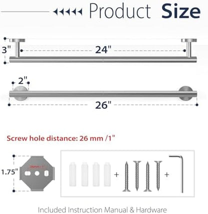 24 Inch Brushed Nickel Towel Bar,SUS304 Stainless Steel Towel Rod