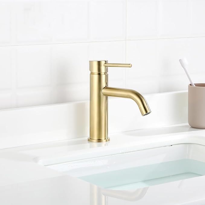 Rose Gold Brass Deck Mounted Single Handle Bathroom Faucet Hot Cold Mixer Sink Tap Modern Vanity Tapware Stylish Basin Faucet One Size，Brushed Gold One Size